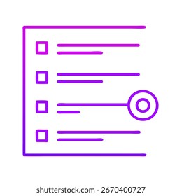 An icon depicting a task list, symbolizing organization and objectives. Bright neon gradient. Perfect for productivity or digital planning content.