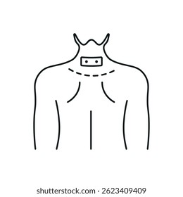 icon depicting a transdermal drug delivery system, drawn with thin lines. It shows the upper back with a medical plaster placed on the suprascapular region