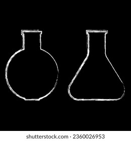 An icon depicting two chemical test tubes drawn with white chalk on a black background. School supplies