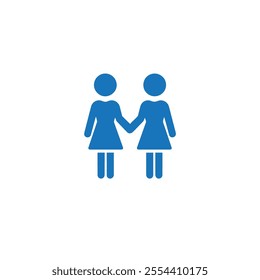 icon depicting two stylized figures holding hands, representing concepts of unity, friendship, and support. Simplistic design ideal for illustrating relationships, partnership, or community theme