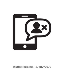 Icon depicting a user being blocked or removed from a contact list on a mobile phone or smartphone application indicating unfriend or disconnect.