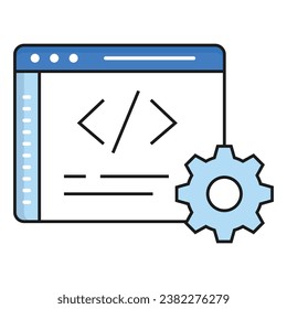 Icon depicting a webpage with programming lines and tags, illustrating web development, coding, and HTML source code.