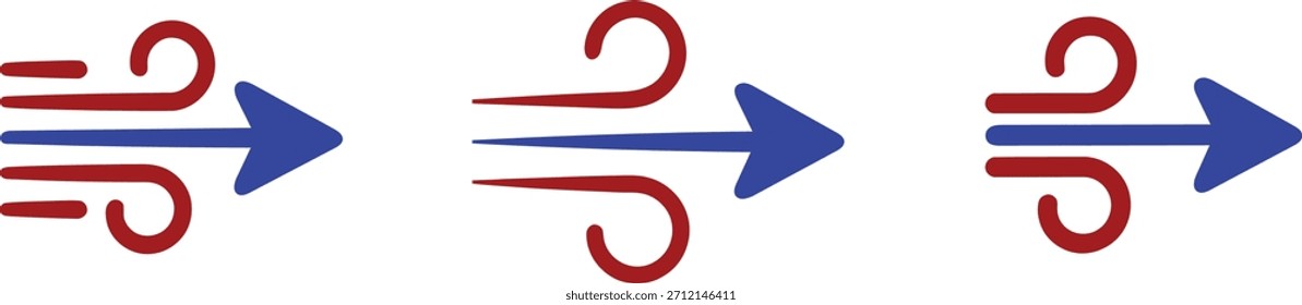 An icon depicting wind or airflow represented by an arrow and swirling lines, symbolizing movement and direction.