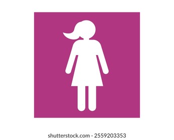 Icon depicting a woman. The background is rose. The illustration can be used as a symbol for changing rooms, public bathrooms or toilets. Vector.