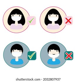 The icon depicting a woman and a man wearing a mask is incorrect and correct