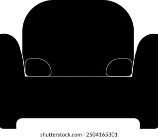 The icon depicts an armchair or sofa with a simple, stylized design. It features a solid black silhouette with a rounded backrest and two armrests. On the seat, there are two small, rounded shapes.