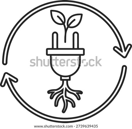 Icon depicts renewable energy with a plug adorned with leaves and roots