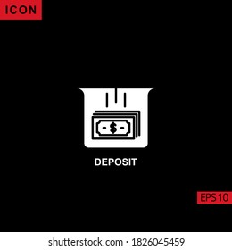 icon deposit on black background. Illustration flat or glyph icon for graphic, print media interfaces and web design.