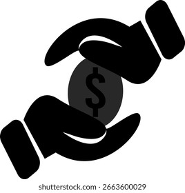 El icono describe el proceso de transacción, donde el dinero se mueve de una parte a otra, el acto de dar una donación o contribución.