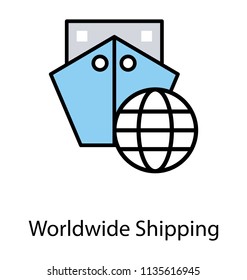 
An icon describing different kind of stuff to buy along with a round globe to describe concept of worldwide shopping 
