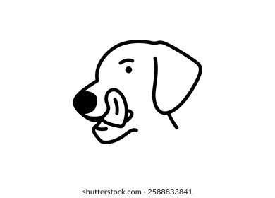 the icon design about the dog is licking its tongue on its upper lip after finishing eating. line style illustration with black color. isolated on white background.