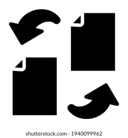 Un diseño de icono de flechas con papeles, transferencia de archivos