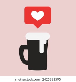 Icon Design - Beer Mug Filled with Frothy Drink - Concept for Messaging with a Red Speech Bubble and Heart