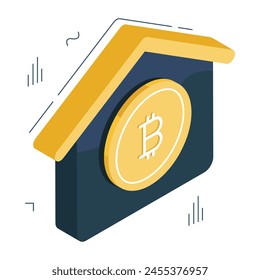 An icon design of bitcoin home

