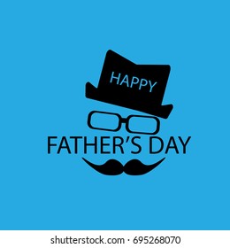 Icon design with blue background.That consist of  Black Hat glasses and  Mustache for Happy Father's Day celebrations.