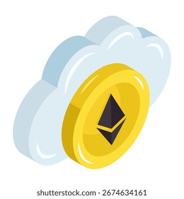 Un diseño de icono de ethereum en la nube