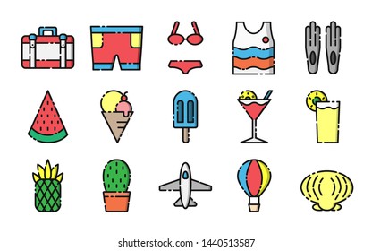 Icon design concept Summer, In the form of work Color Thin Line Set.