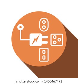 Icon design in concept of transformation plug for travelling. Vector illustration isolated on white background with long shadow.