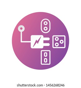 Icon design in concept of transformation plug for travelling. Vector illustration isolated on white background for web design, mobile application.