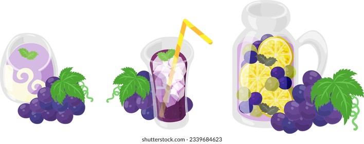 The icon design of cute and juicy grape drink such as smoothie and juice and sangria