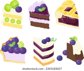 The icon design of cute and juicy grape cakes such as chocolate and  pie and rare cheese and tart and chiffon