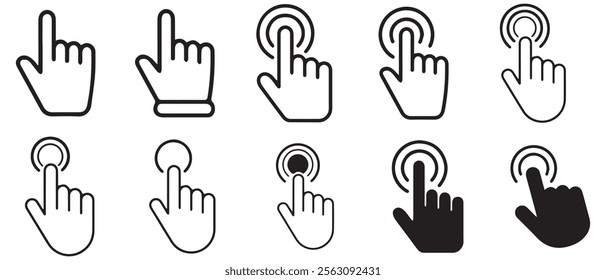Icon for design. Easily editable. Click icon vector, hand click, pointer, on a white background. Vector illustration EPS 10