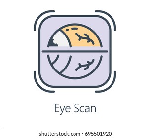 Icon design eye retina scan in flat line style. Symbol about health check and human vision.