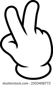 Icon design of a hand making a peace symbol. Black and white drawing. Clip art of a hand. Outlines. Cartoon style.