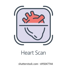 Icon design heart scan in flat line style. Symbol about health check and medical concept.