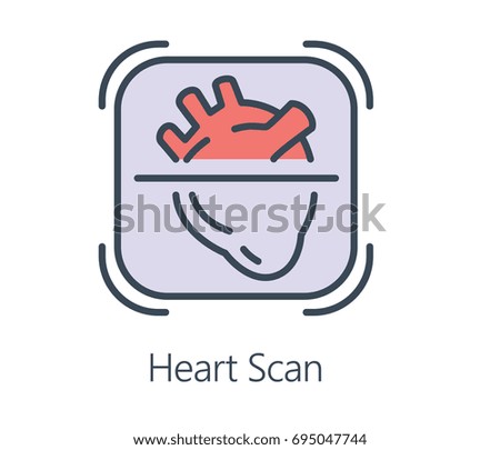 Icon design heart scan in flat line style. Symbol about health check and medical concept.