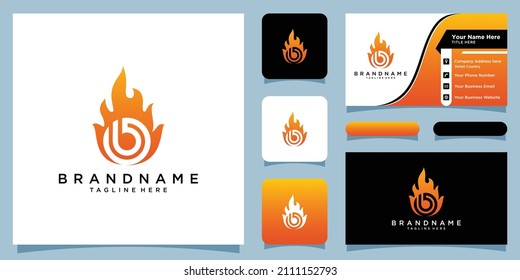 Icon Design Logo Letter B with Fire Vector and business card design template