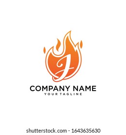 Icon Design Logo Letter J with Fire Vector Illustration.