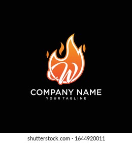 Icon Design Logo Letter W with Fire Vector Illustration.