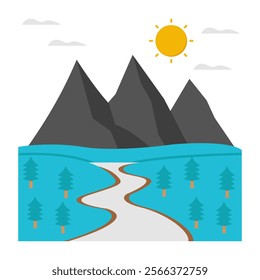 An icon design of mountain river landscape