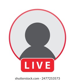 Icon design of profile photo placeholder with red live button for social media and streaming platforms. User interface design. Vector Illustration.