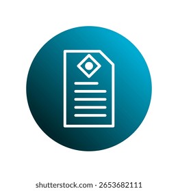 Um design de ícone que exibe um documento com um símbolo dentro de uma representação de círculo gradiente azul