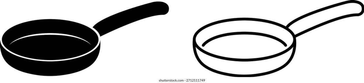 Symboldesign mit zwei Bratpfannen in verschiedenen Stilen mit einfachen Umrissen und ohne Farben
