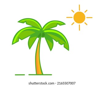 icon design or symbol of the shape of a coconut tree on the beach