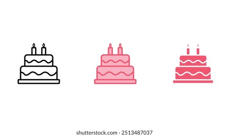 Ícone de bolo define vetor. Sinal e símbolo do bolo. Ícone do bolo de aniversário. Silhueta PNG preta