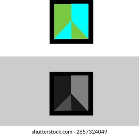 Diseño de iconos de dos Formas geométricas que se asemejan a flechas arquitectónicas o iconos de edificios mínimos para MS Office, páginas web, Sitios web
