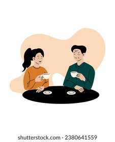 an icon design of two men and women drinking coffee together