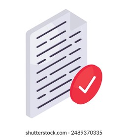 An icon design of verified file, isometric vector