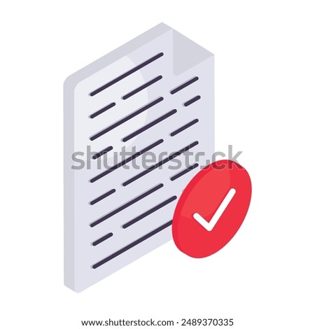 An icon design of verified file, isometric vector