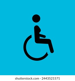 icon design of a woman in a wheelchair with a blue background to complement a logo