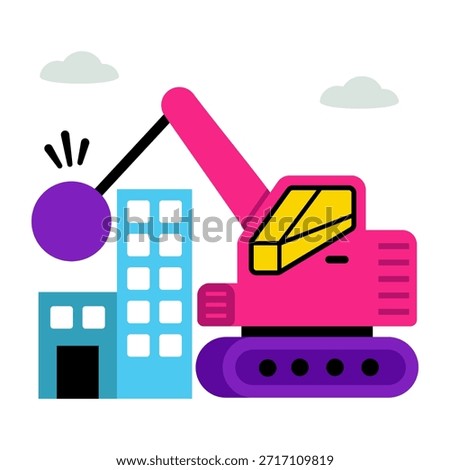 An icon design of wrecking ball with building, demolition vector 