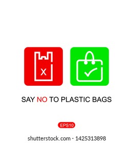 Icon design.Pollution problem concept. Say no to plastic bags, bring your own textile bag.