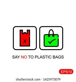 Icon design.Pollution problem concept. Say no to plastic bags, bring your own textile bag.
