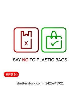 Icon design.Pollution problem concept. Say no to plastic bags, bring your own textile bag.