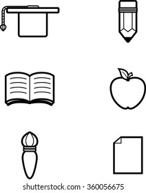 Icon designs and illustrations with an education theme.