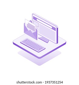 Icon desktop with email, isometric design infographic